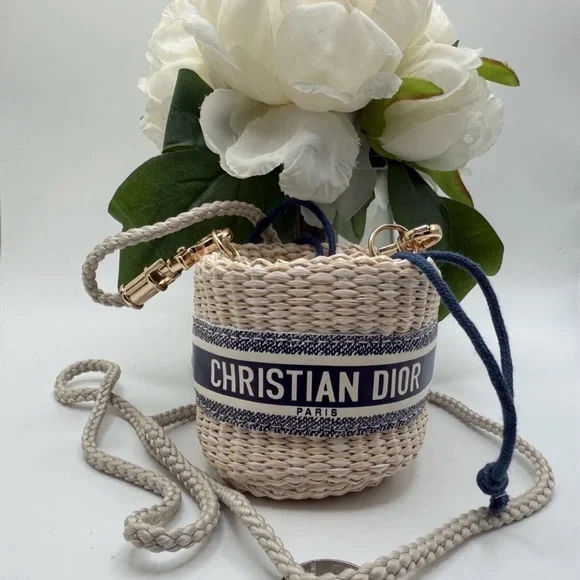 Christian Dior Straw Pouch Mini Woven Bucket Bag NWT - Picture 1 of 5